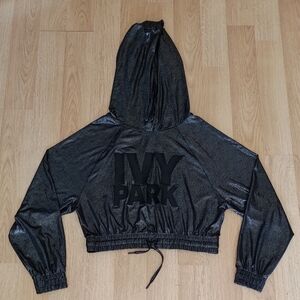 Ivy Park Black Shimmer Metallic Cropped Hoodie Women's Size M